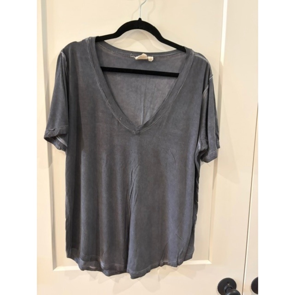 White Crow Womens XL Charcoal Gray Mineral Wash Deep V-Neck Short Sleeve Tee Top